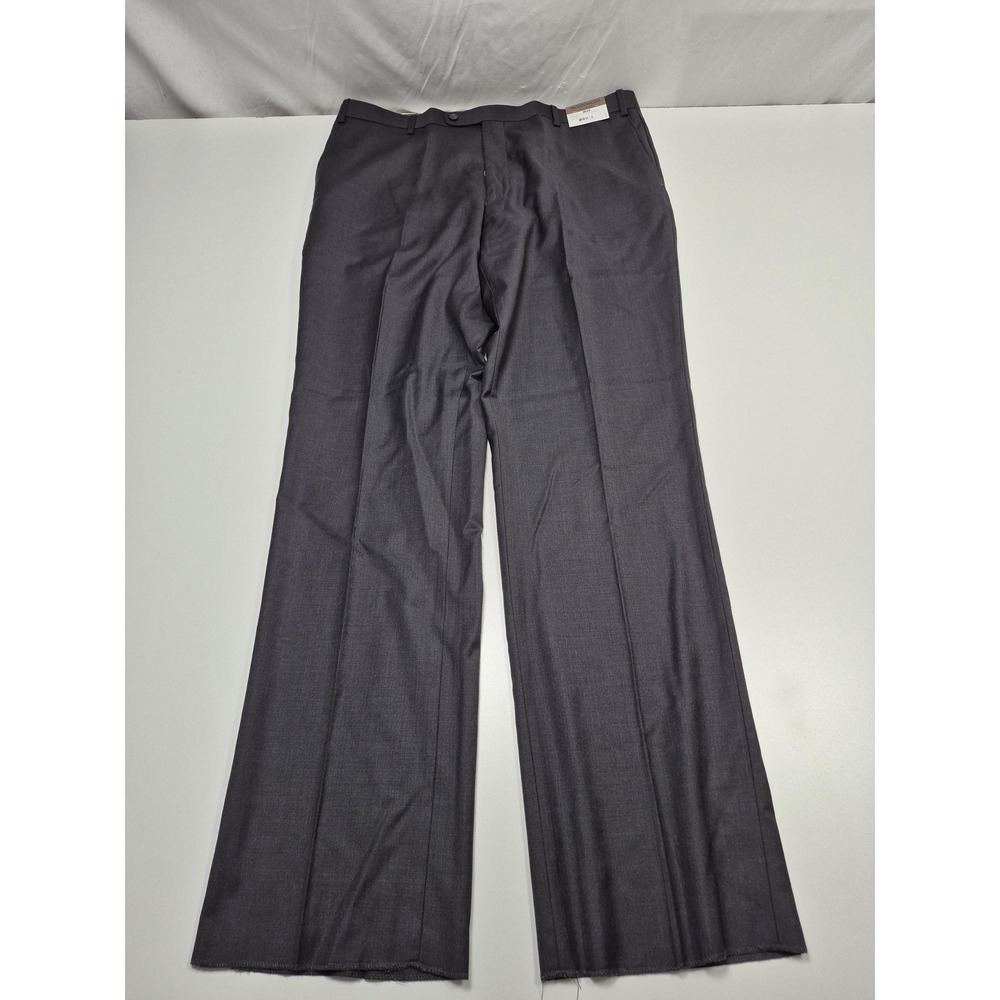 VTG Prontomoda Dress Pants Mens 40x36 Gray Wool Flat Front Straight Unhemmed
